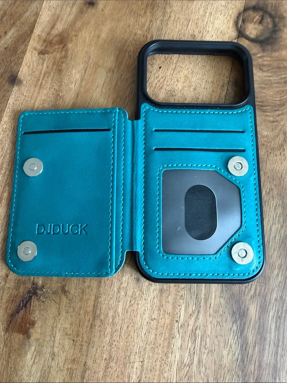 Teal Leather Phone Case with Black Frame - Premium Protective case iPhone 17 Pro